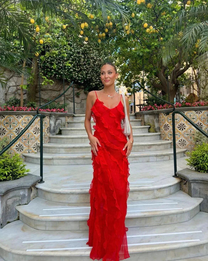 Damen Maxikleid mit Rüschen für Abendveranstaltungen – High-quality product image.