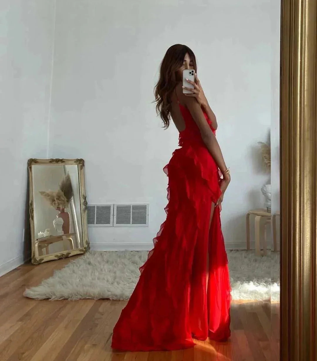 Damen Maxikleid mit Rüschen für Abendveranstaltungen – High-quality product image.