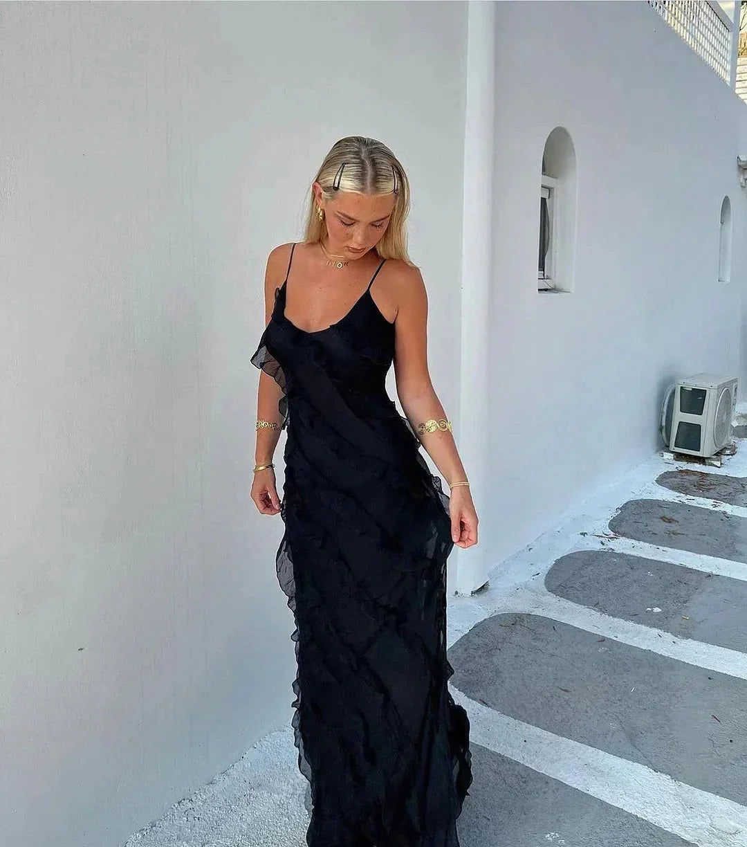 Damen Maxikleid mit Rüschen für Abendveranstaltungen – High-quality product image.
