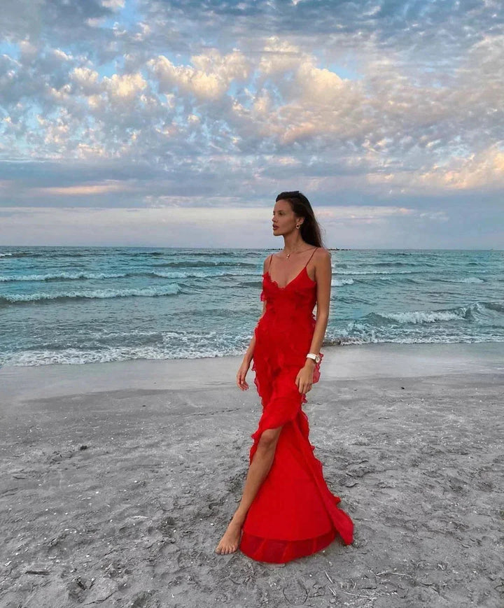 Damen Maxikleid mit Rüschen für Abendveranstaltungen – High-quality product image.