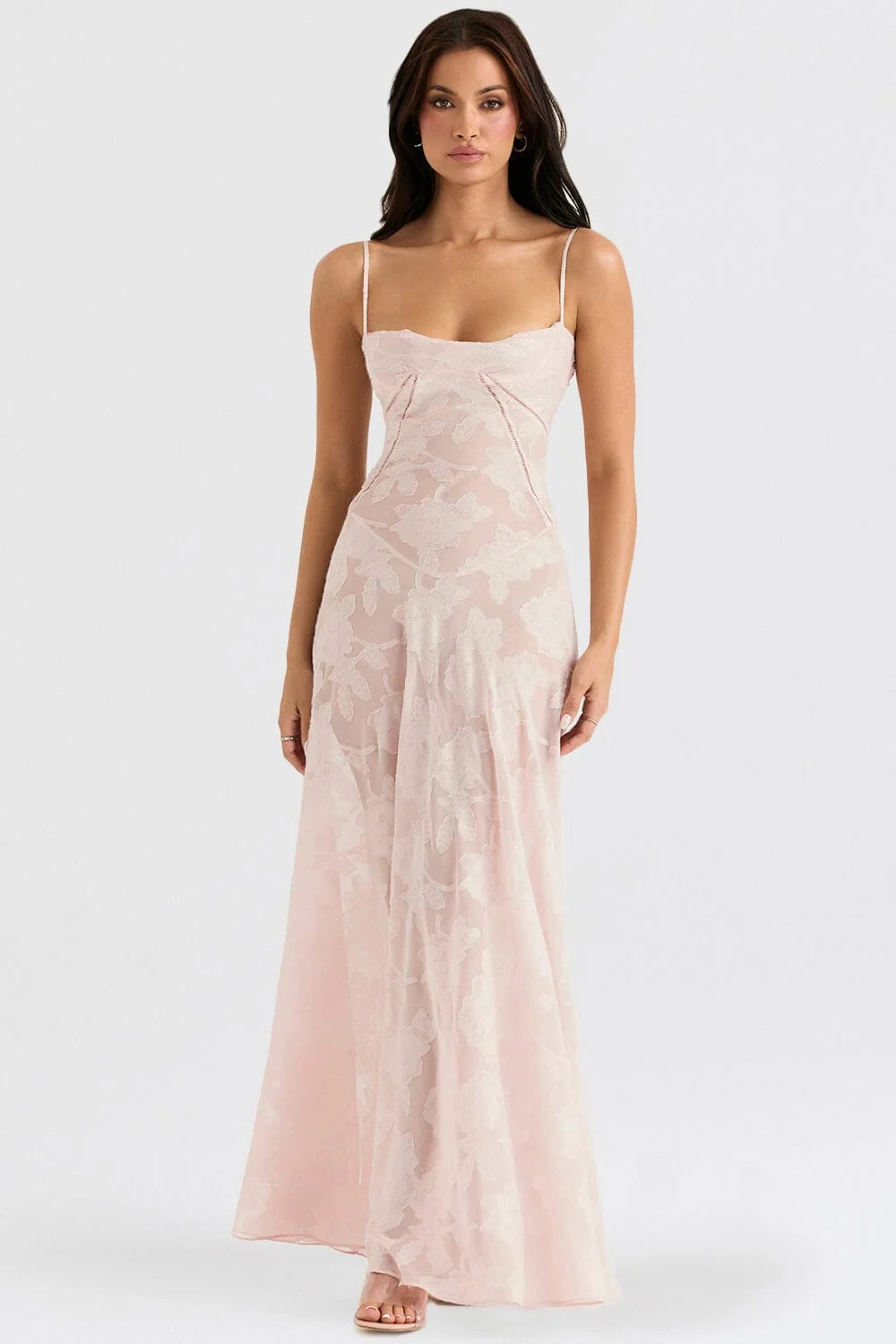 Damen Maxikleid mit Spaghettiträgern und Blumenmuster – High-quality product image.
