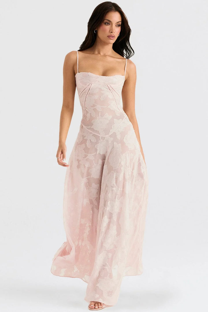 Damen Maxikleid mit Spaghettiträgern und Blumenmuster – High-quality product image.