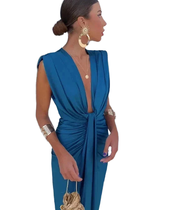 Damen Maxikleid mit V-Ausschnitt und Raffungen – High-quality product image.