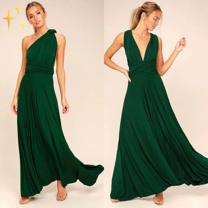 Grünes Damen Maxikleid aus leichtem Stoff mit verstellbarem Nackenband und schöner A-Linien-Silhouette in Größe S.