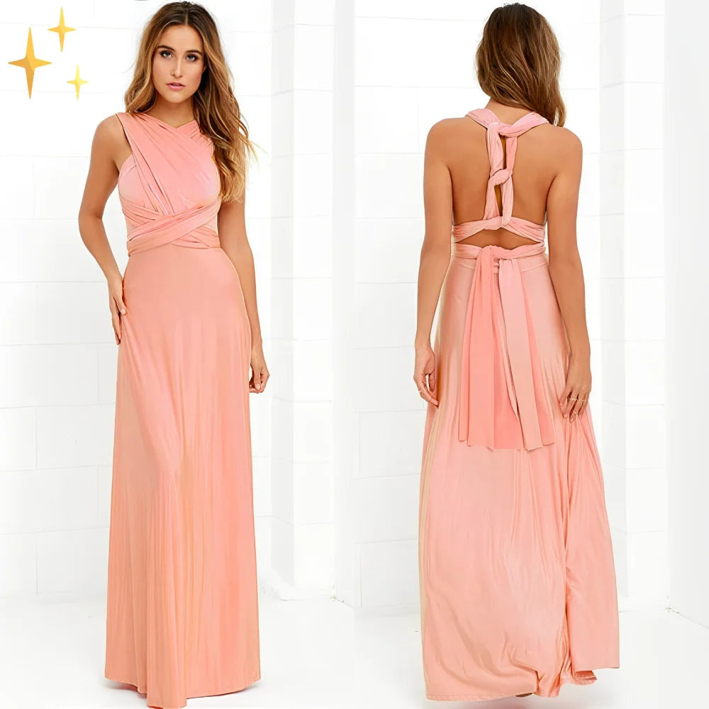 Rosa Damen Maxikleid aus leichtem Stoff, verstellbares Nackenband, perfekt für den Sommer.