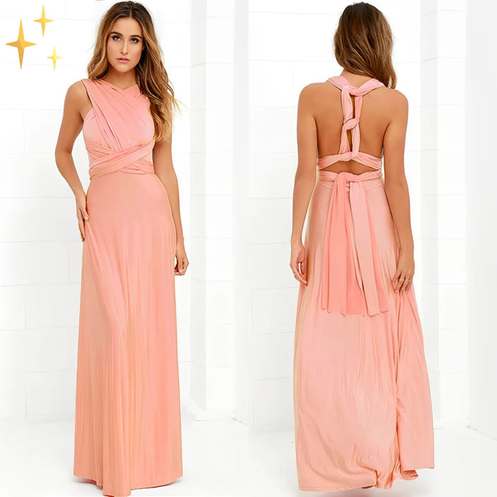 Rosa Damen Maxikleid aus leichtem Stoff, verstellbares Nackenband, perfekt für den Sommer.