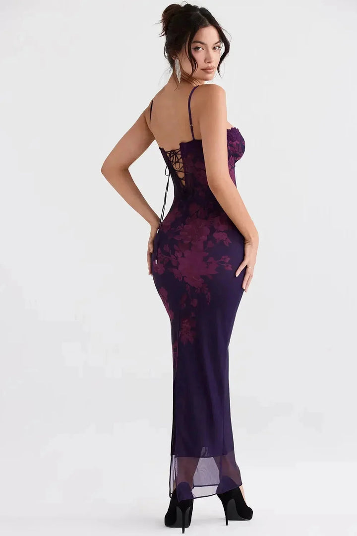 Damen Maxikleid mit verstellbaren Trägern und Blumenmuster – High-quality product image.