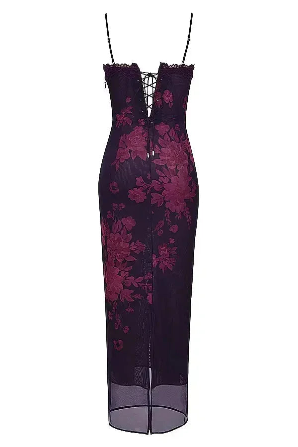 Damen Maxikleid mit verstellbaren Trägern und Blumenmuster – High-quality product image.
