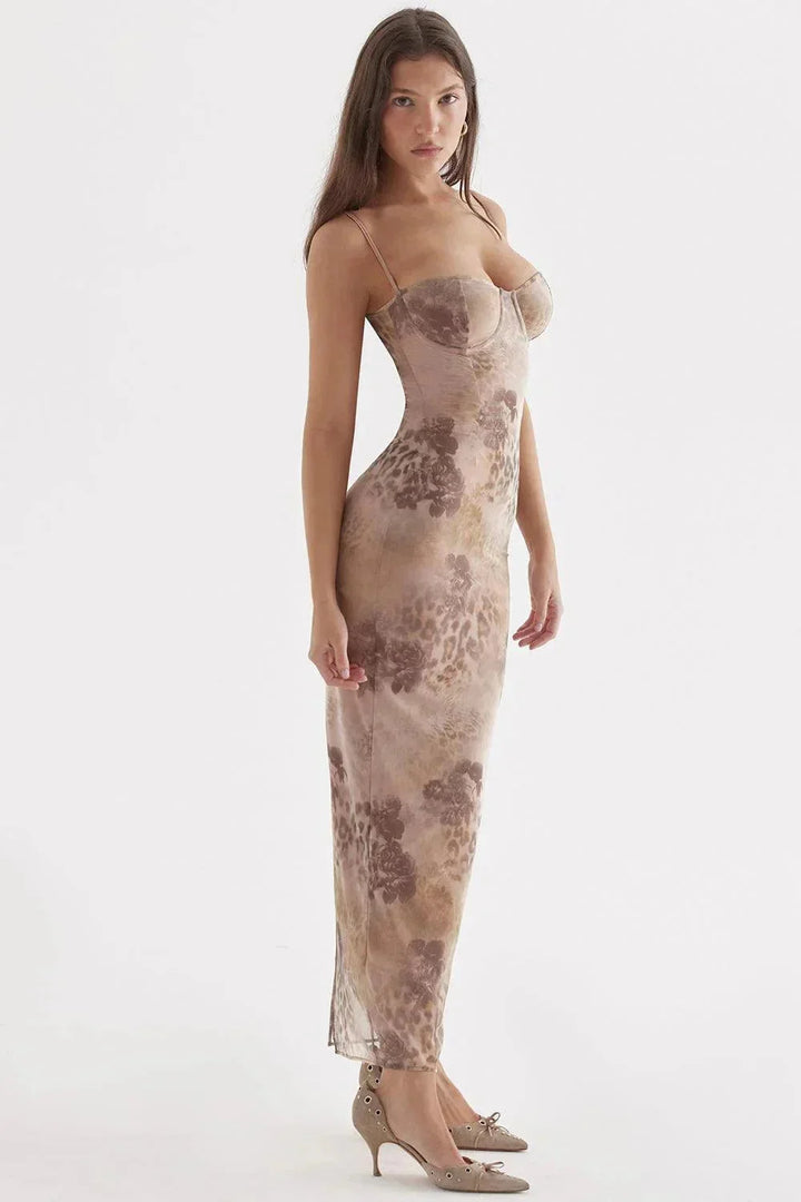 Damen Maxikleid mit verstellbaren Trägern und Blumenmuster – High-quality product image.