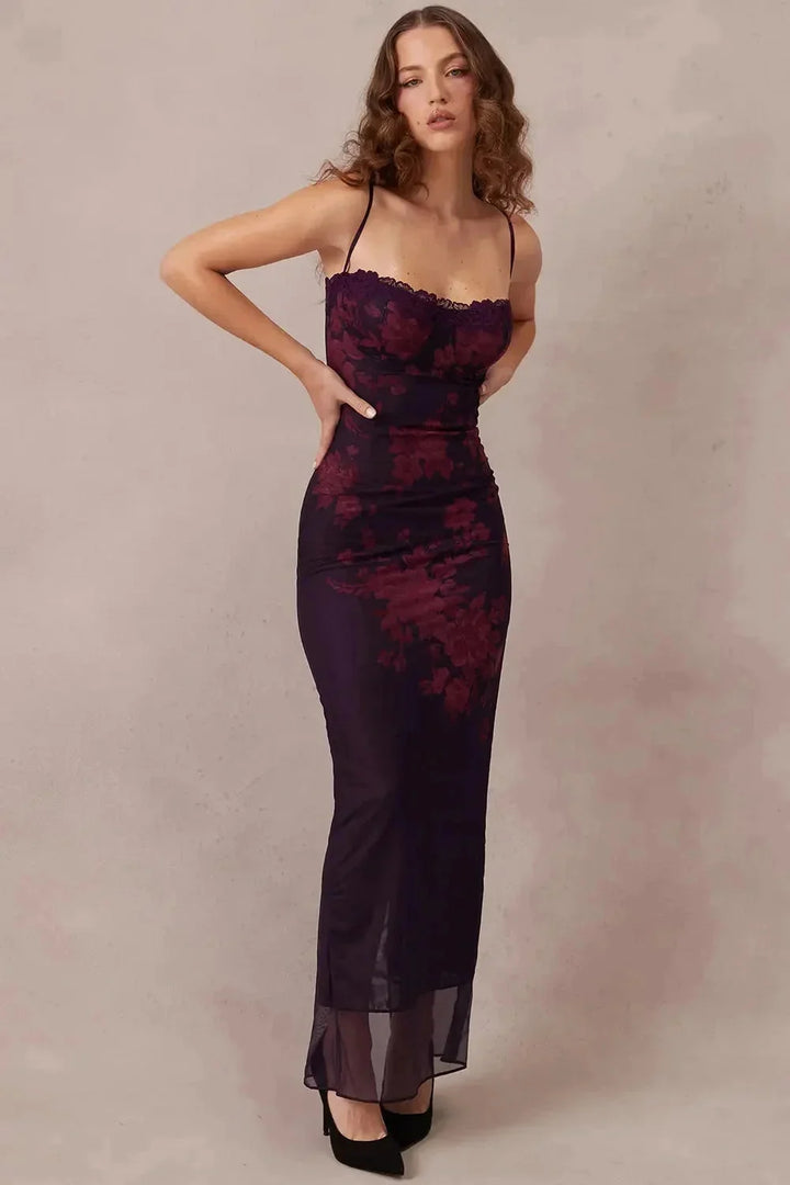 Damen Maxikleid mit verstellbaren Trägern und Blumenmuster – High-quality product image.