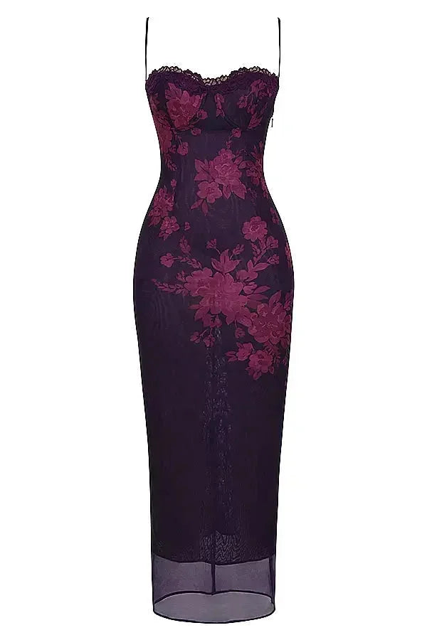 Damen Maxikleid mit verstellbaren Trägern und Blumenmuster – High-quality product image.
