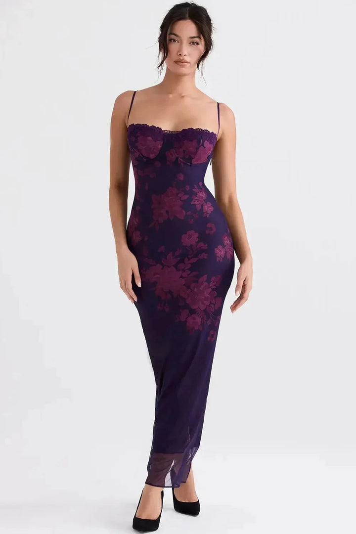 Damen Maxikleid mit verstellbaren Trägern und Blumenmuster – High-quality product image.