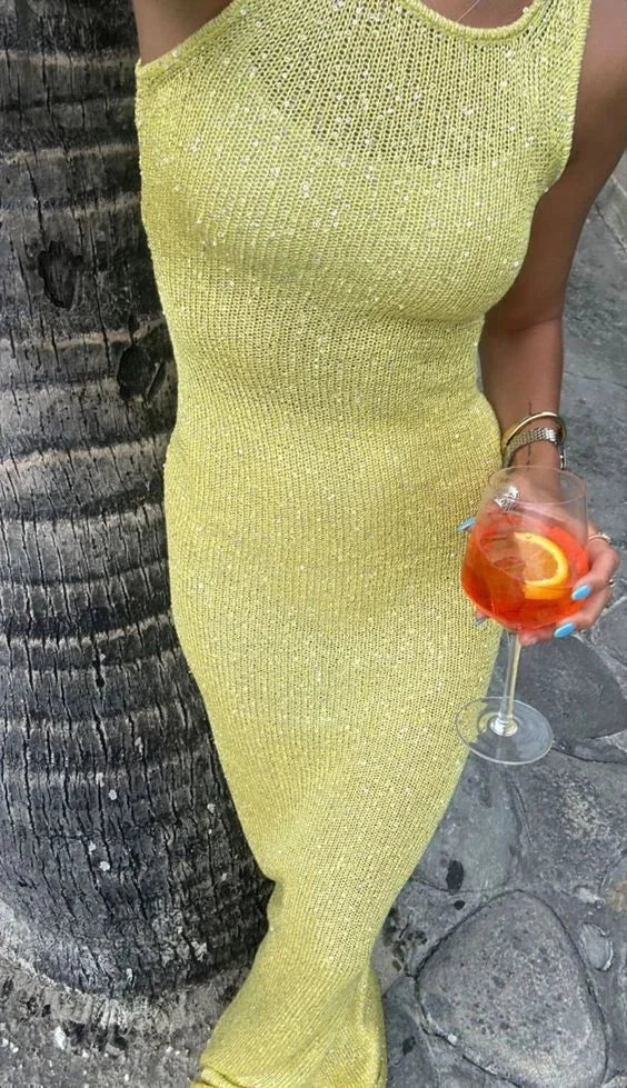 Damen Maxikleid ärmellos mit Glitzereffekt für Abendanlässe – High-quality product image.
