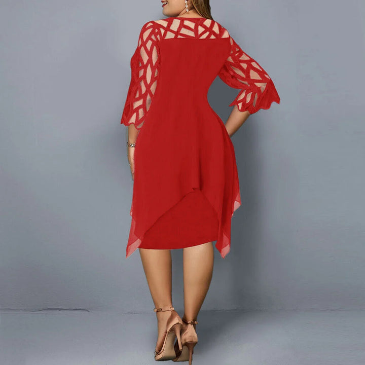 Schwarzes Damen Midi-Kleid in Übergröße, asymmetrischer Saum, aus hochwertigem Stoff, perfekt für besondere Anlässe oder den…