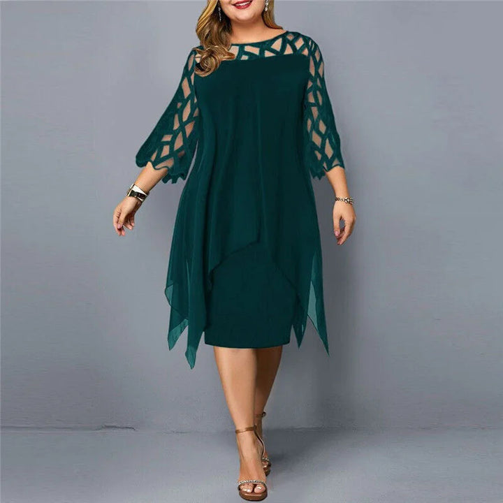 Grünes Damen Midi-Kleid in Übergröße mit asymmetrischem Saum, aus angenehm leichtem Stoff, perfekt für lässige und schicke…