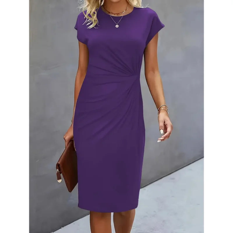 Violettblaues Damen Midi-Kleid mit geknoteten Details und Kurzarm, aus leichtem Stoff, ideal für lässige Anlässe oder den…