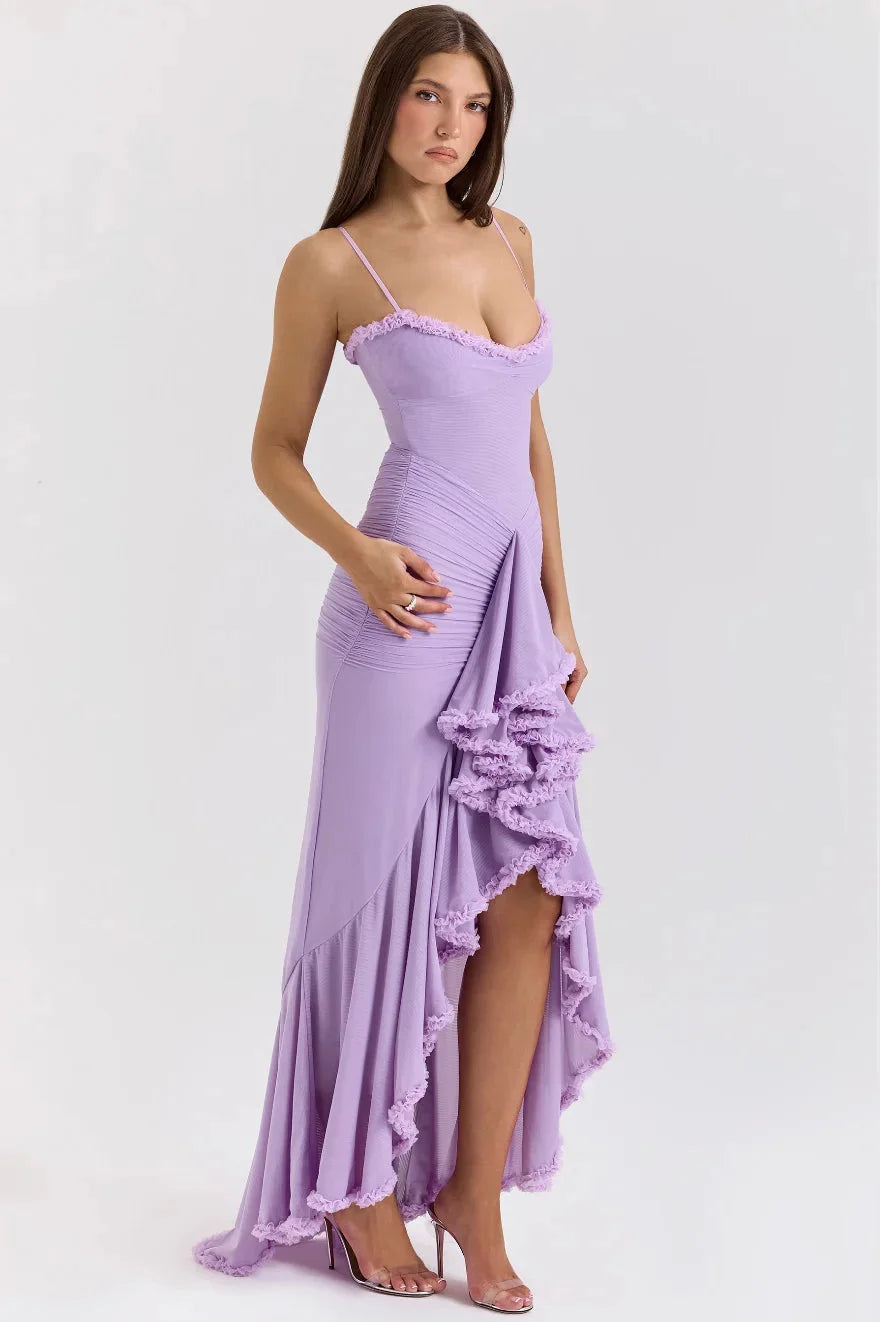 Damen Midi-Kleid mit Spaghettiträgern und Rüschendetails – High-quality product image.