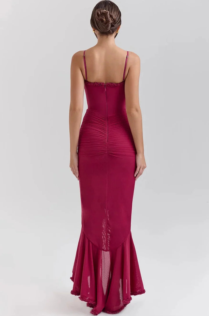 Damen Midi-Kleid mit Spaghettiträgern und Rüschendetails – High-quality product image.