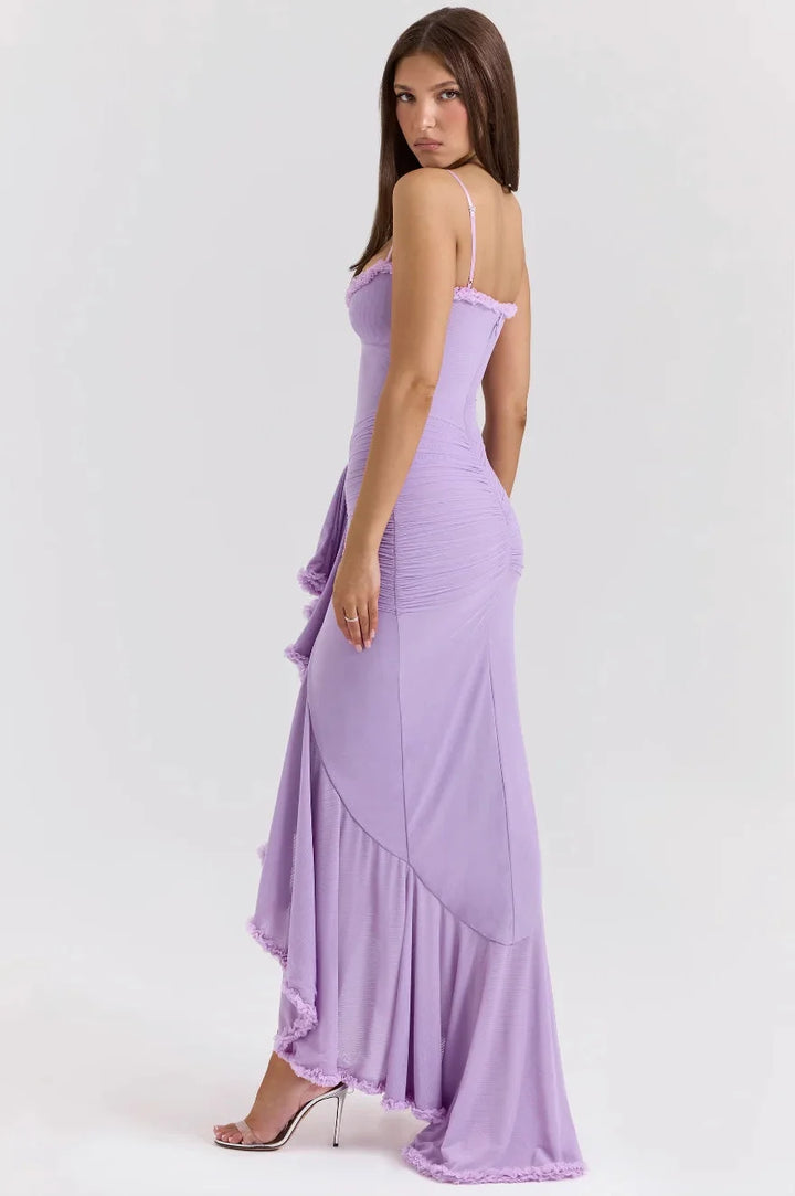 Damen Midi-Kleid mit Spaghettiträgern und Rüschendetails – High-quality product image.