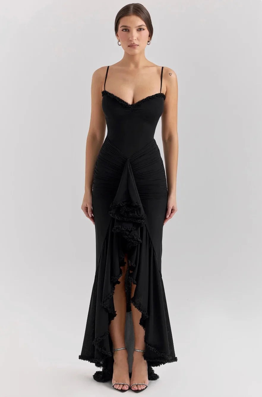 Damen Midi-Kleid mit Spaghettiträgern und Rüschendetails – High-quality product image.