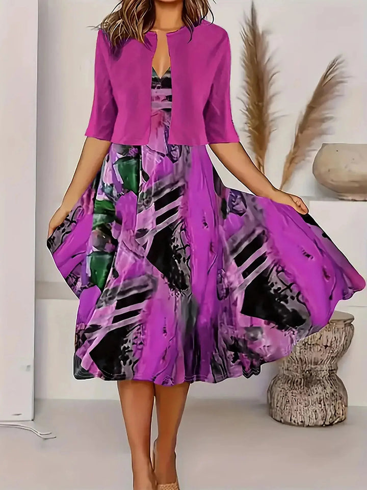 Damen Midi-Sommerkleid mit Blazer und Blumenmuster aus leichtem Stoff, perfekt für den Sommer.