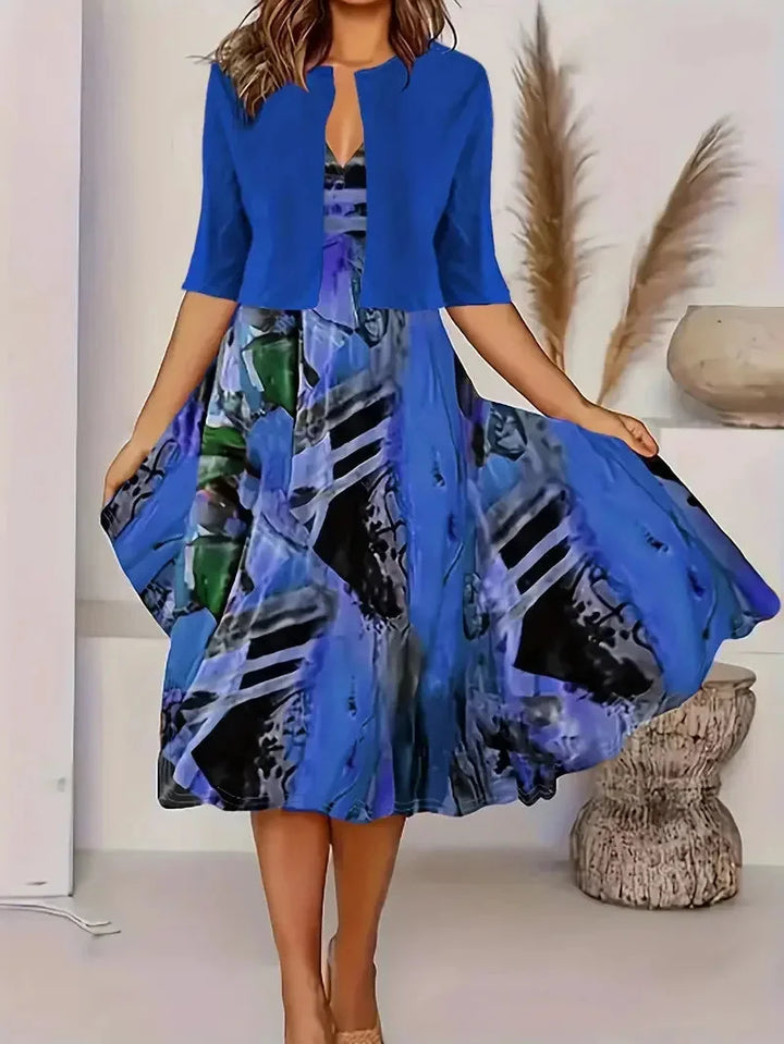 Damen Midi-Sommerkleid mit Blazer und Blumenmuster: Leichtes, luftiges Material, elegantes Blumenmuster, perfekt für den…
