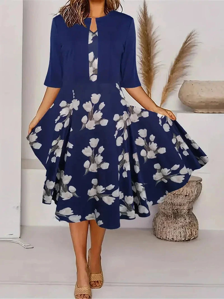 Damen Midi-Sommerkleid in Navyblau mit Blazer und Blumenmuster, ideal für Sommer, aus leichtem Stoff, perfekt für jeden…