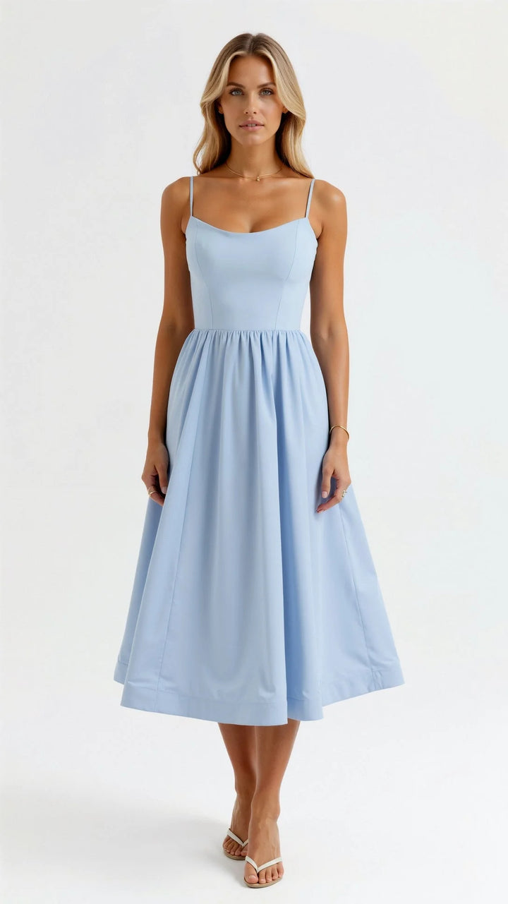 Damen Midikleid mit feinen Trägern und A-Linie