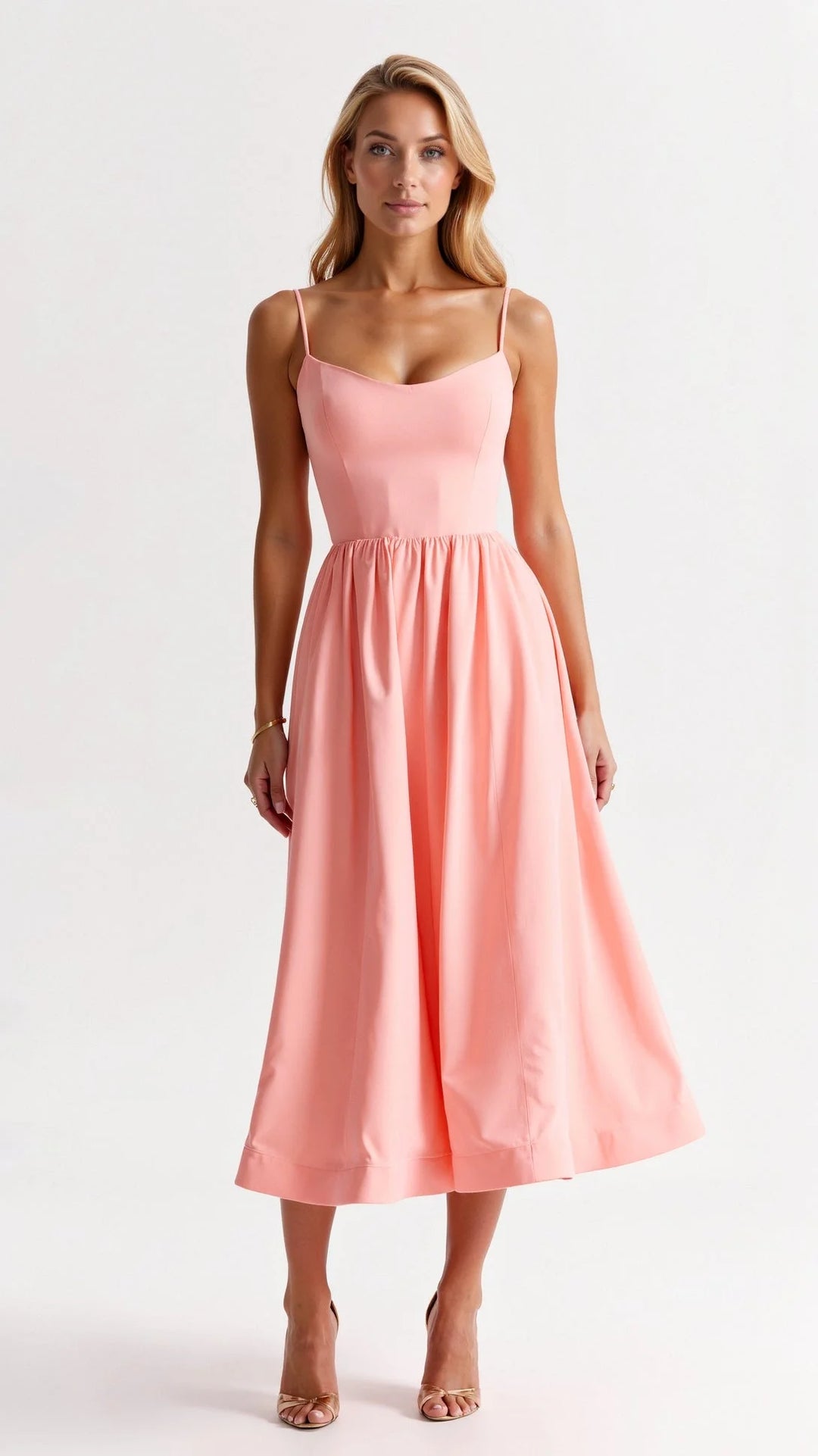 Damen Midikleid mit feinen Trägern und A-Linie