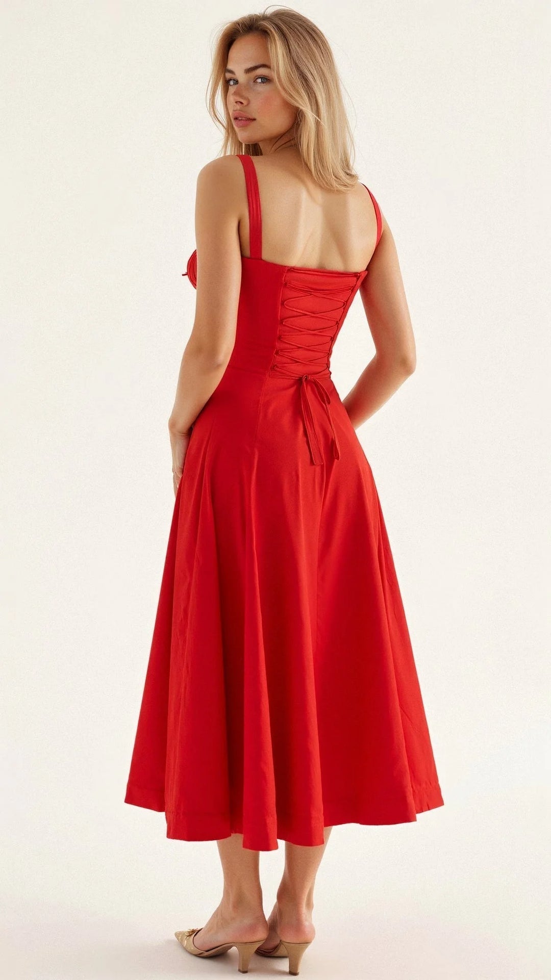 Schwarzes Midikleid für Damen mit floralem Muster und Schnürdetail, ideal für den Alltag oder besondere Anlässe, aus…