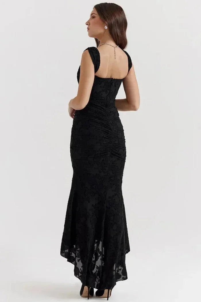 Damen Midikleid Ärmellos mit Blumenspitze und asymmetrischem Saum – High-quality product image.