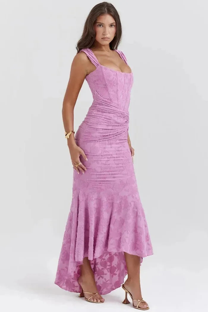 Damen Midikleid Ärmellos mit Blumenspitze und asymmetrischem Saum – High-quality product image.