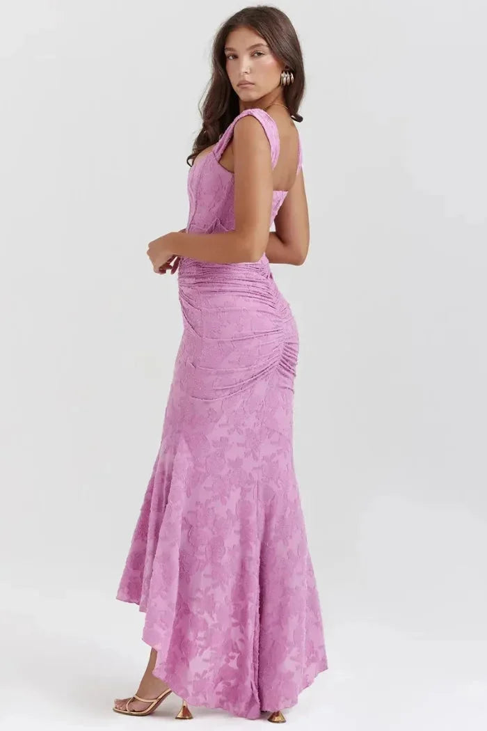 Damen Midikleid Ärmellos mit Blumenspitze und asymmetrischem Saum – High-quality product image.