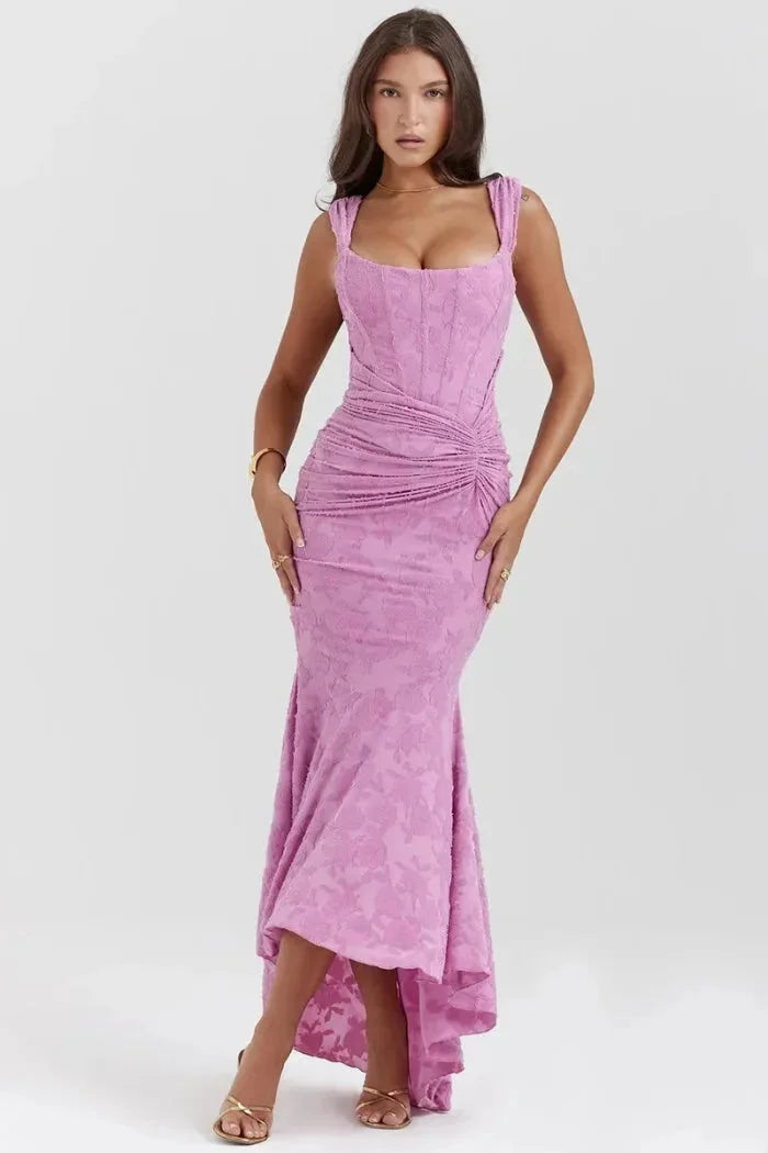 Damen Midikleid Ärmellos mit Blumenspitze und asymmetrischem Saum – High-quality product image.