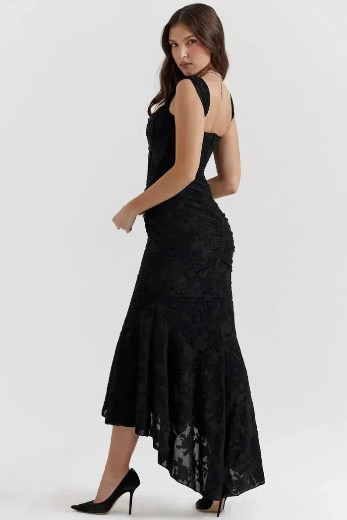 Damen Midikleid Ärmellos mit Blumenspitze und asymmetrischem Saum – High-quality product image.