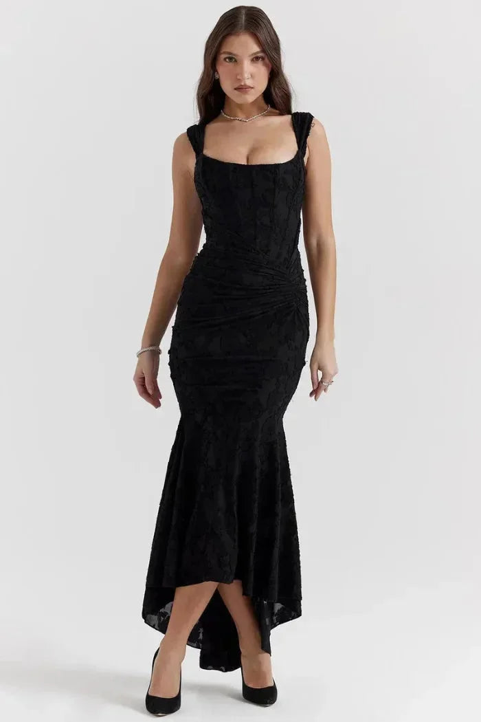 Damen Midikleid Ärmellos mit Blumenspitze und asymmetrischem Saum – High-quality product image.