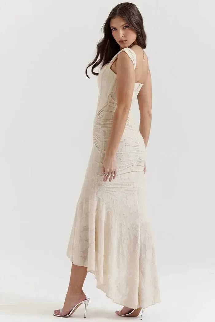 Damen Midikleid Ärmellos mit Blumenspitze und asymmetrischem Saum – High-quality product image.