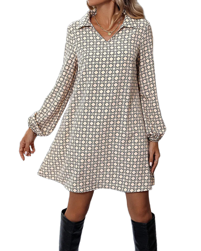 Damen V-Ausschnitt Kleid mit Langen Ärmeln: Florales Muster in weicher Baumwolle, ideal für den Alltag oder besondere…