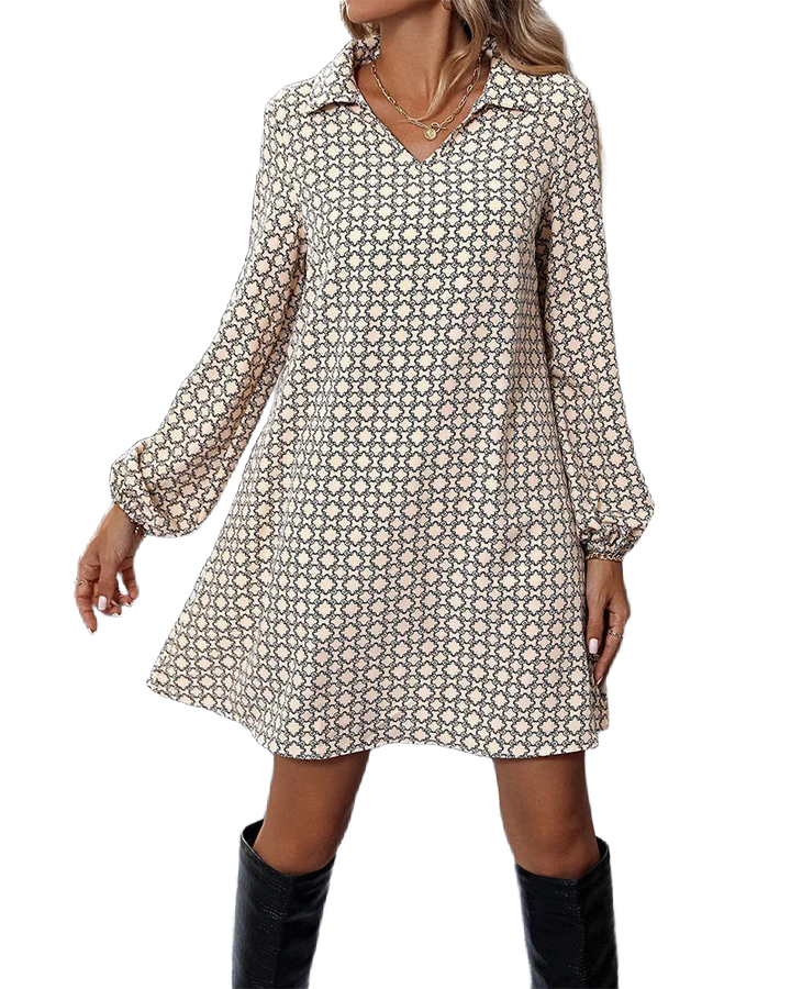 Damen V-Ausschnitt Kleid mit Langen Ärmeln: Florales Muster in weicher Baumwolle, ideal für den Alltag oder besondere…