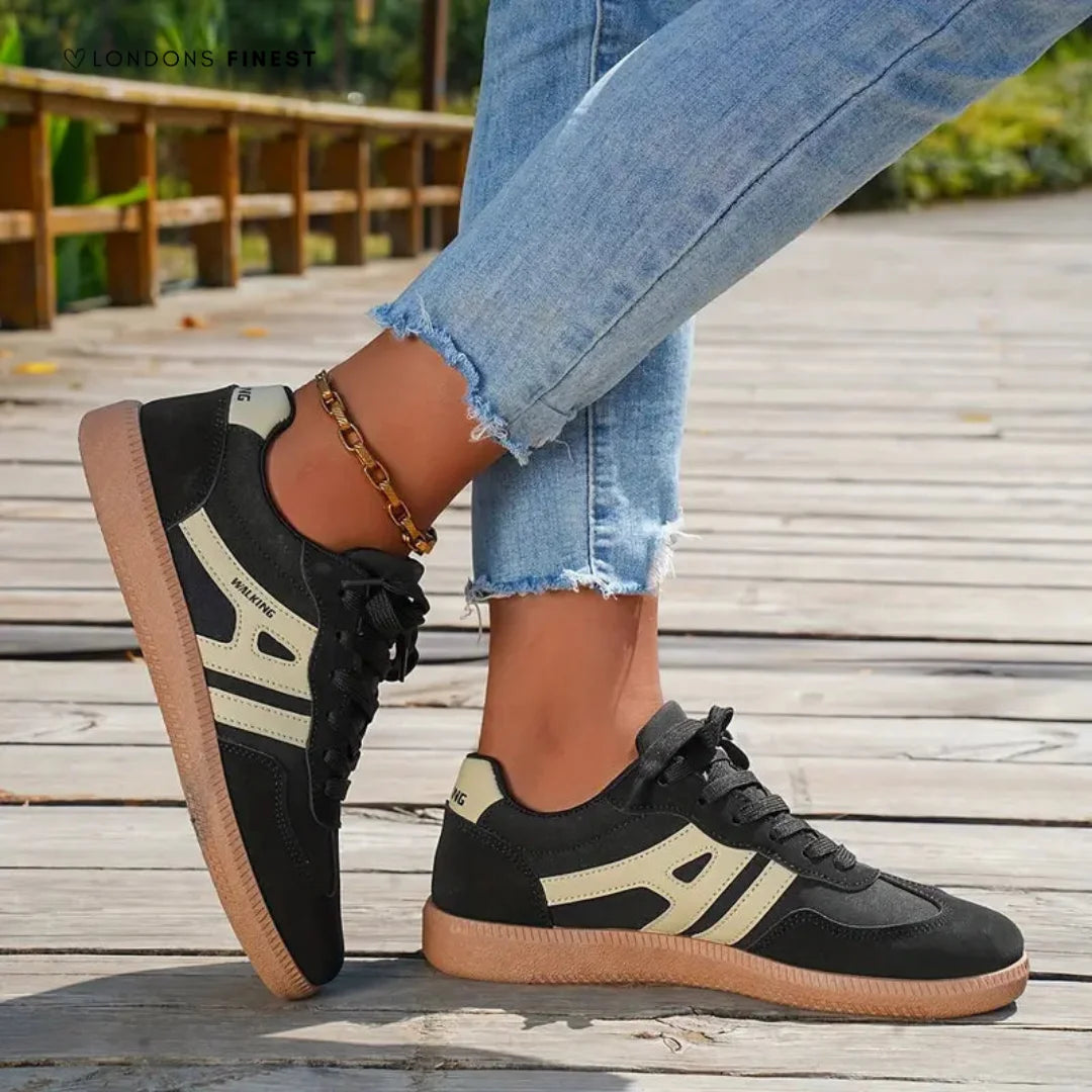Schwarze Damen Orthopädische Sneakers aus atmungsaktivem Material mit ergonomischem Design und rutschfester Sohle.