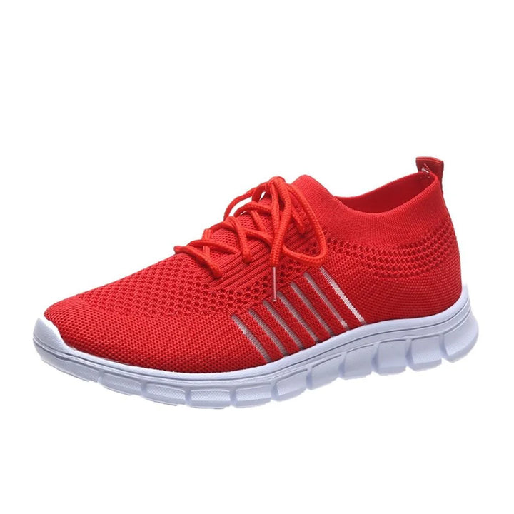 Orthopädische Damen-Sneakers aus atmungsaktivem Netzstoff, weiß und grau, flaches Design mit rutschfester Sohle und bequemer…