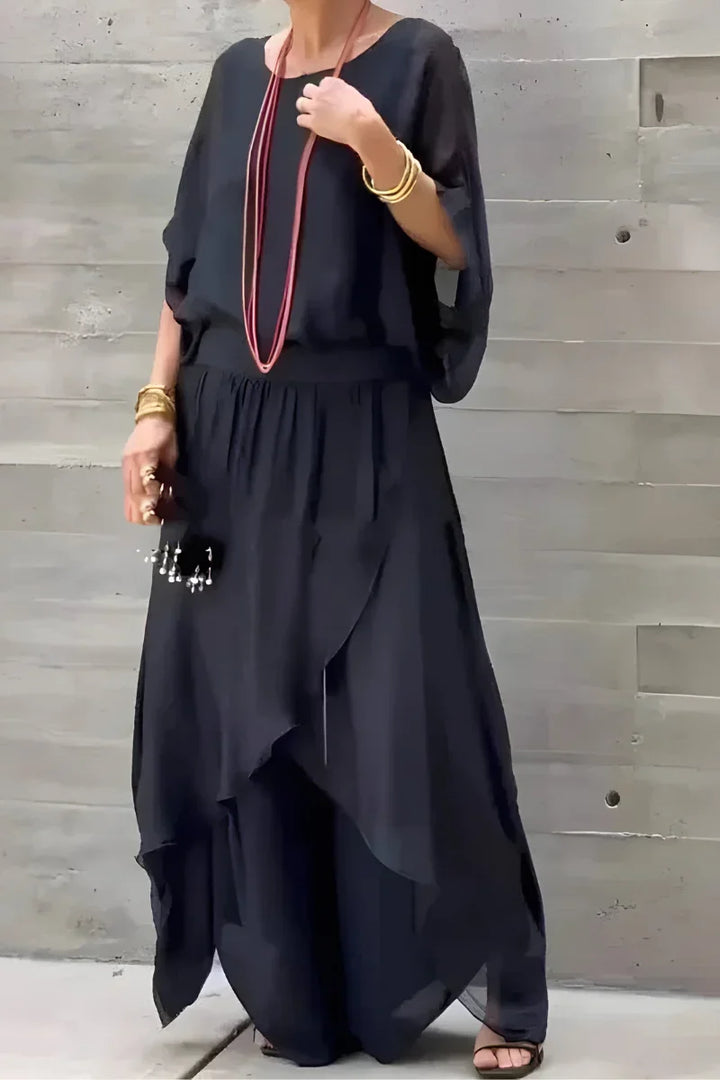 Damen Set mit weitem Oberteil und asymmetrischer Hose