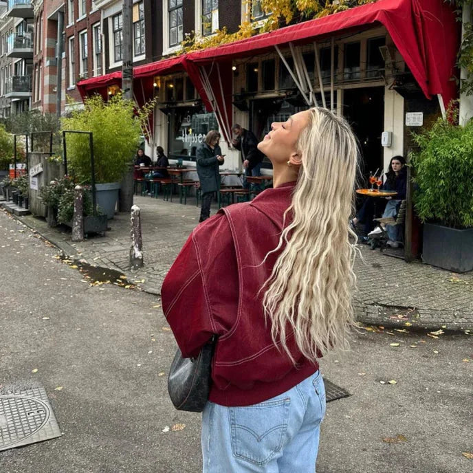 Damen Oversize Jacke in Rot mit Weitem Schnitt