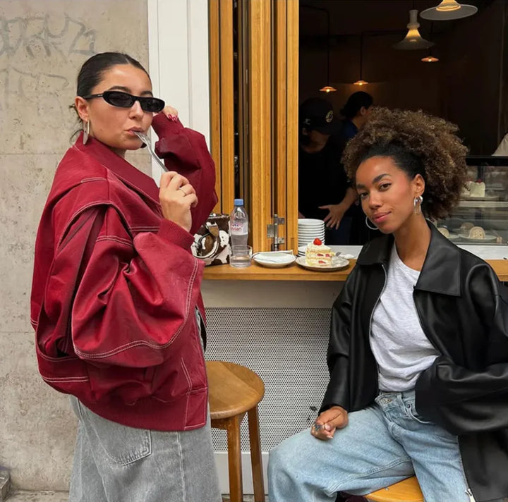 Damen Oversize Jacke in Rot mit Weitem Schnitt