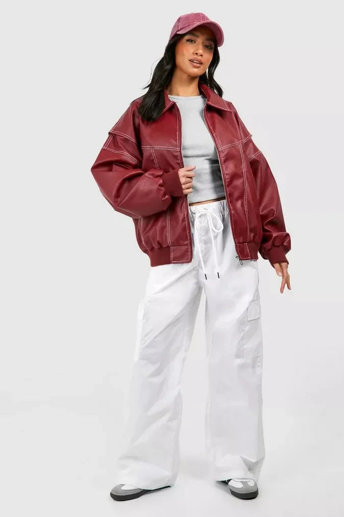 Damen Oversize Jacke in Rot mit Weitem Schnitt