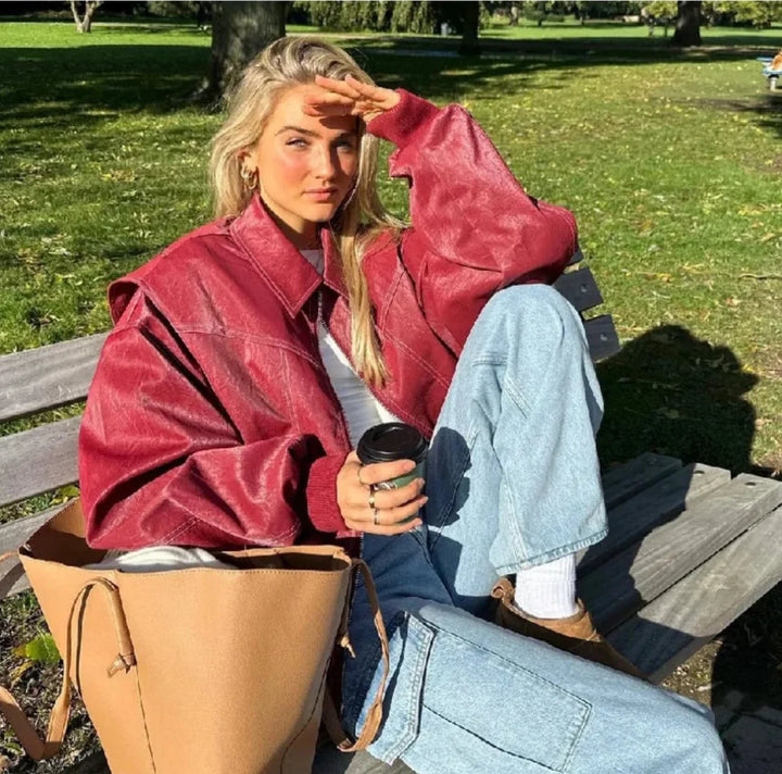Damen Oversize Jacke in Rot mit Weitem Schnitt