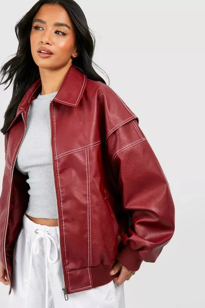 Damen Oversize Jacke in Rot mit Weitem Schnitt