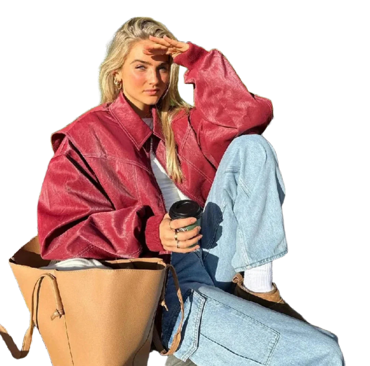 Damen Oversize Jacke in Rot mit Weitem Schnitt