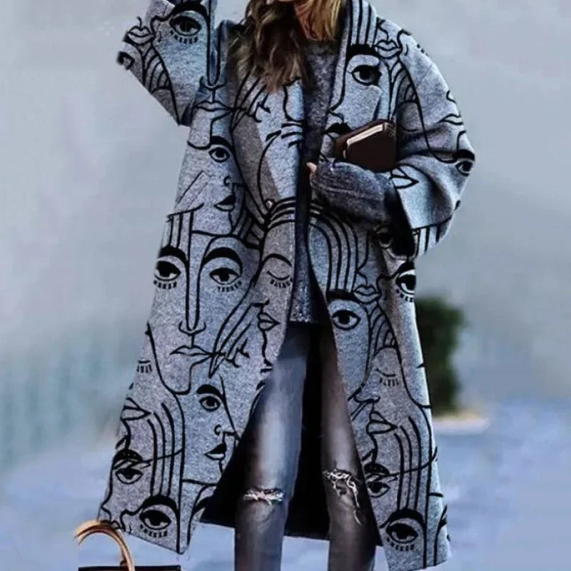 Damen Oversize Mantel mit Karomuster und Knopfverschluss