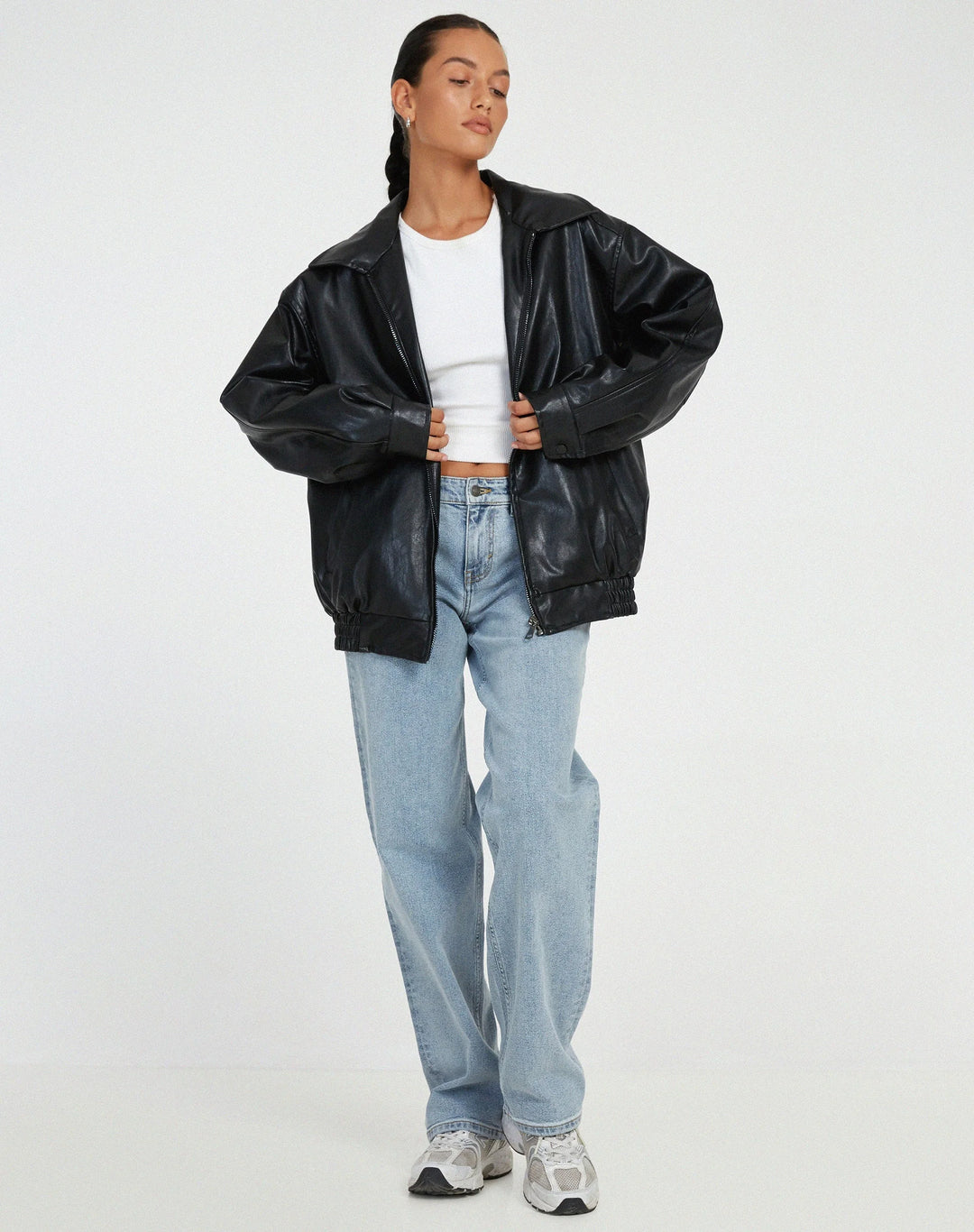 Damen Oversized Jacke im Biker-Stil